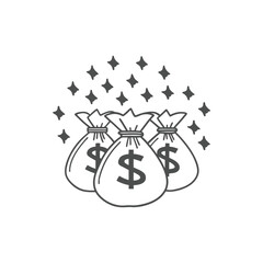 Three Money Bags with Dollar Signs and Sparkling Stars Illustration