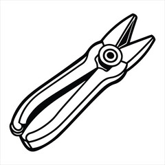 Line art illustration of diagonal pliers isolated on white background