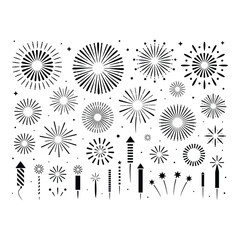 Obraz premium Collection of fireworks and rockets isolated on white background