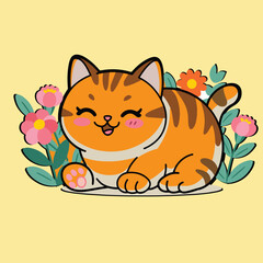 Create a Cheerfully and Playful story about a Happy Cute A Cat 
Vector Design Illustration Cat Art Design
