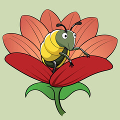 A Realistic Beetle Crawling Over a Flower Petal – Close-Up Nature Illustration for Entomology and Botany Projects 