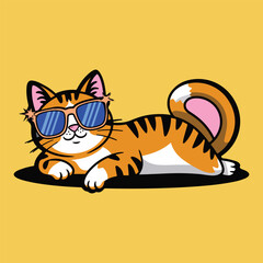 Create a Cheerfully and Playful story about a Happy Cute A Cat 
Vector Design Illustration Cat Art Design