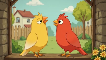 Two birds enjoying the view, a serene moment on window sill two