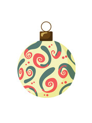 Christmas tree toy ball. Flat vector clipart, illustration with isolated background.