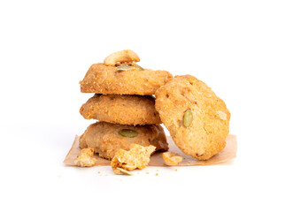 Delicious snack cookies, bakery dessert, isolated on white background.