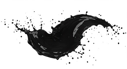 Dynamic splash of black liquid isolated against a pristine white background creating drama