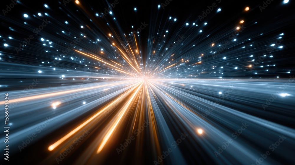 Aufkleber A dynamic burst of light beams radiating outward, creating an impression of speed and energy in a dark background.