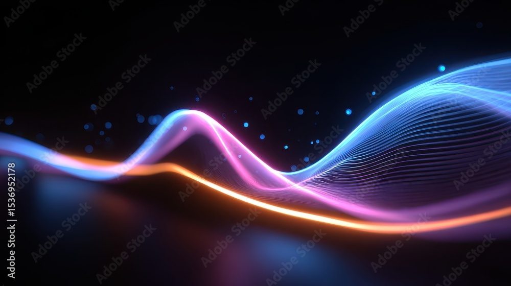 Poster abstract wave patterns in vibrant colors create a dynamic and energetic visual effect against a dark
