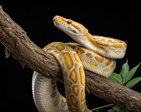 Python molurus bivittatus isolated on black background