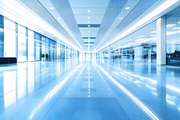 Fototapeta premium Modern Office Corridor Glass Walls Bright Interior Design