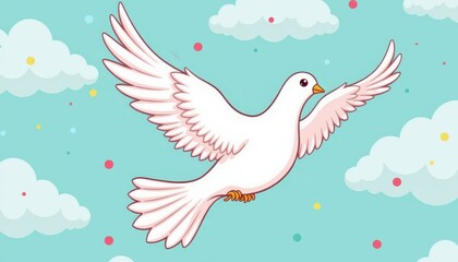 Fototapeta premium A majestic white dove in peaceful flight across cloudy sky white