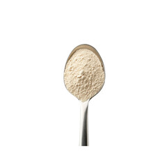 Close-up of a Spoonful of Light Beige Powder, Possibly Flour or Baking Ingredient