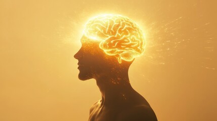 Silhouette of a person with a glowing brain
