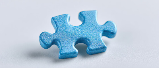 Single blue puzzle piece on light background, symbolizing problem solving and creativity