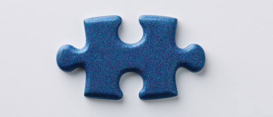 Single blue puzzle piece on white background, symbolizing connection and problem solving