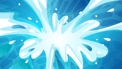 Water splashes explosion. Dynamic blue water splash with fluid motion and drops, water burst for summer swimming pool ads, comic aquatic anime game texture. Vector cartoon abstract background © Ukio.stock