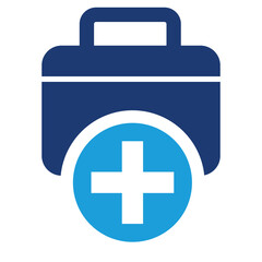 Icon depicting a navy blue medical bag with a handle on top.