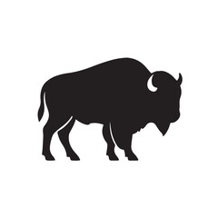 Minimalist Black Buffalo Silhouette in Side Profile Vector Illustration