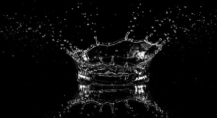Stunning splash of water creating a crown shape against a dark black background