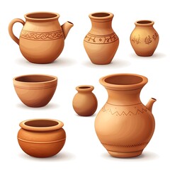 Set of clay pots. image illustration isolated on a white background