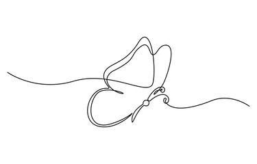 Obraz premium Continuous line butterfly art. Outline single art butterfly hand drawn sketch element on white background. Concept spring nature, fly.