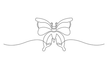 Continuous line butterfly art. Outline single art butterfly hand drawn sketch element on white background. Concept spring nature, fly.