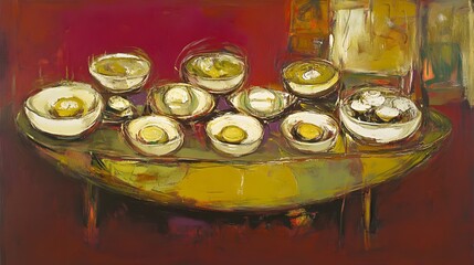 Fototapeta premium Abstract Still Life Painting, Bowls of Light and Shadow on Table