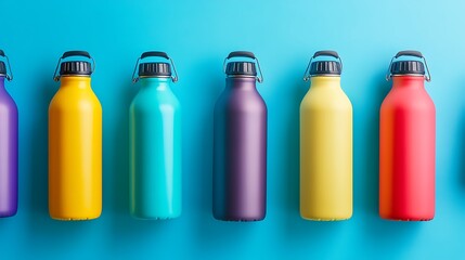 Set of multicolored cosmetic bottles on a wooden background. Selective focus.