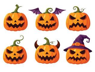 Six spooky halloween jack o lanterns