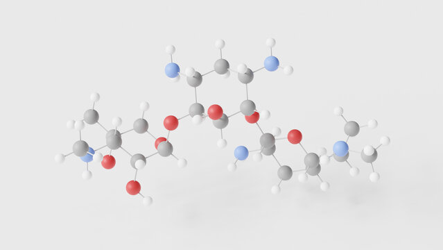 gentamicin molecule 3d, molecular structure, ball and stick model, structural chemical formula antibiotic