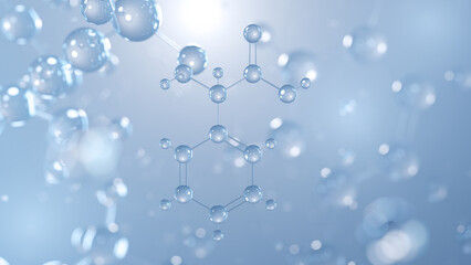 mandelic acid molecular structure 3d, aromatic alpha hydroxy acid structural chemical formula view from a microscope