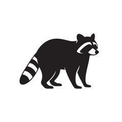Fototapeta premium Black Silhouette of a Standing Raccoon with Striped Tail