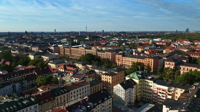 Aerial drone view of the Regierung von Oberbayern in Munich, Germany