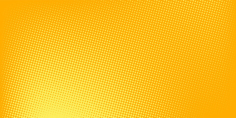 Yellow orange halftone background. Retro comic grain texture. Pixilated dots cartoon wallpaper. Pop art faded gradient pattern.