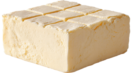 Soft block of butter isolated on transparent background with smooth texture and creamy color