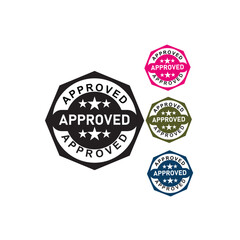  APPROVED Seal & Badge Collection: Multi-Color Octagonal Certification Stamps - Graphic Design Elements for Quality Assurance