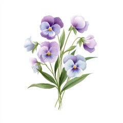 Naklejka premium Watercolor painting of a delicate bouquet of purple and blue pansies