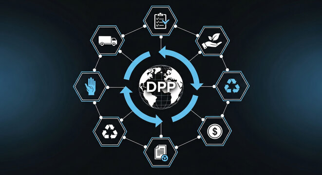 Global dpp process diagram with circular economy icons