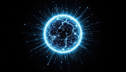 Fototapeta premium Mesmerizing blue sphere, a cosmic display of glowing lines and stars in the vast expanse of space