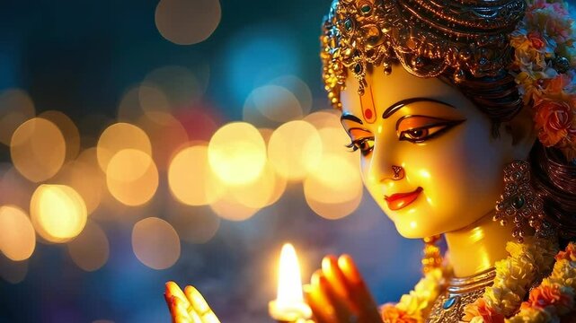 Beautiful goddess lakshmi idol on the the hindu festival of Navaratri