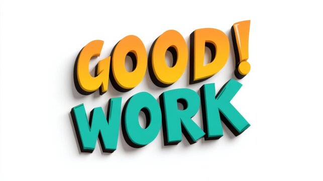Good work is a phrase that is written in a bright and colorful font. The font is designed to convey a sense of positivity and enthusiasm. The phrase is written in a way that makes it stand out - Powered by Adobe