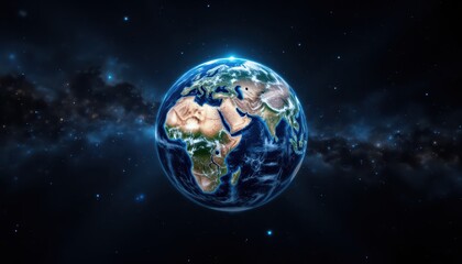 Stunning image of blue earth with a distant star, cosmic scene blue