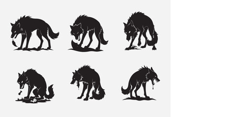 Aggressive wolf silhouette icon illustration