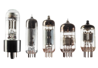 Isolated photo of soviet radio lamps on white background.