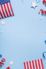USA Independence day background. USA flags and Red and blue spirals
