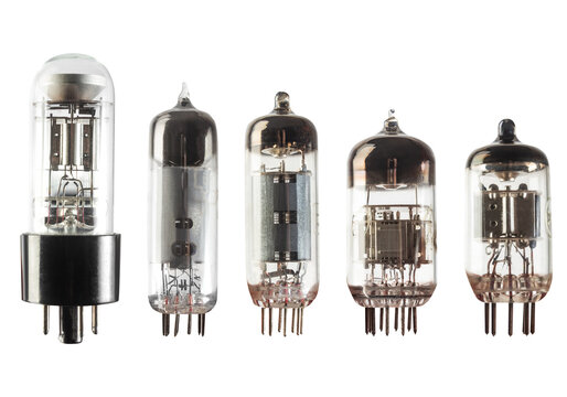 Isolated photo of soviet radio lamps on white background.