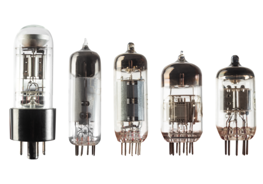 Isolated photo of soviet radio lamps on white background.