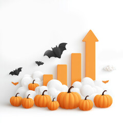 Creative autumn-themed graphic features pumpkins, clouds, and bats illustrating growth trends in a seasonal context