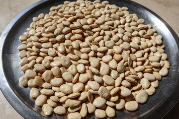 Top view of Dry Broad beans, Indian lentils pulses fava beans