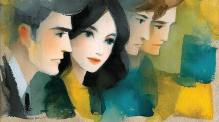 Captivating portrait, exploring the intense gaze and emotional connection between two people in a painting